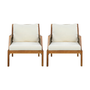 English Elm 2 Piece Acacia Wood Outdoor Club Chairs Handwoven Wicker Deep Seating Patio Set N780P404512T-2