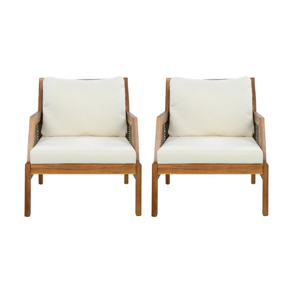 English Elm 2 Piece Acacia Wood Outdoor Club Chairs Handwoven Wicker Deep Seating Patio Set N780P404512T-2