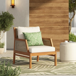 English Elm Acacia Wood Outdoor Club Chair Hand-Woven Wicker Deep Seat with Plush Cushions N780P404512T