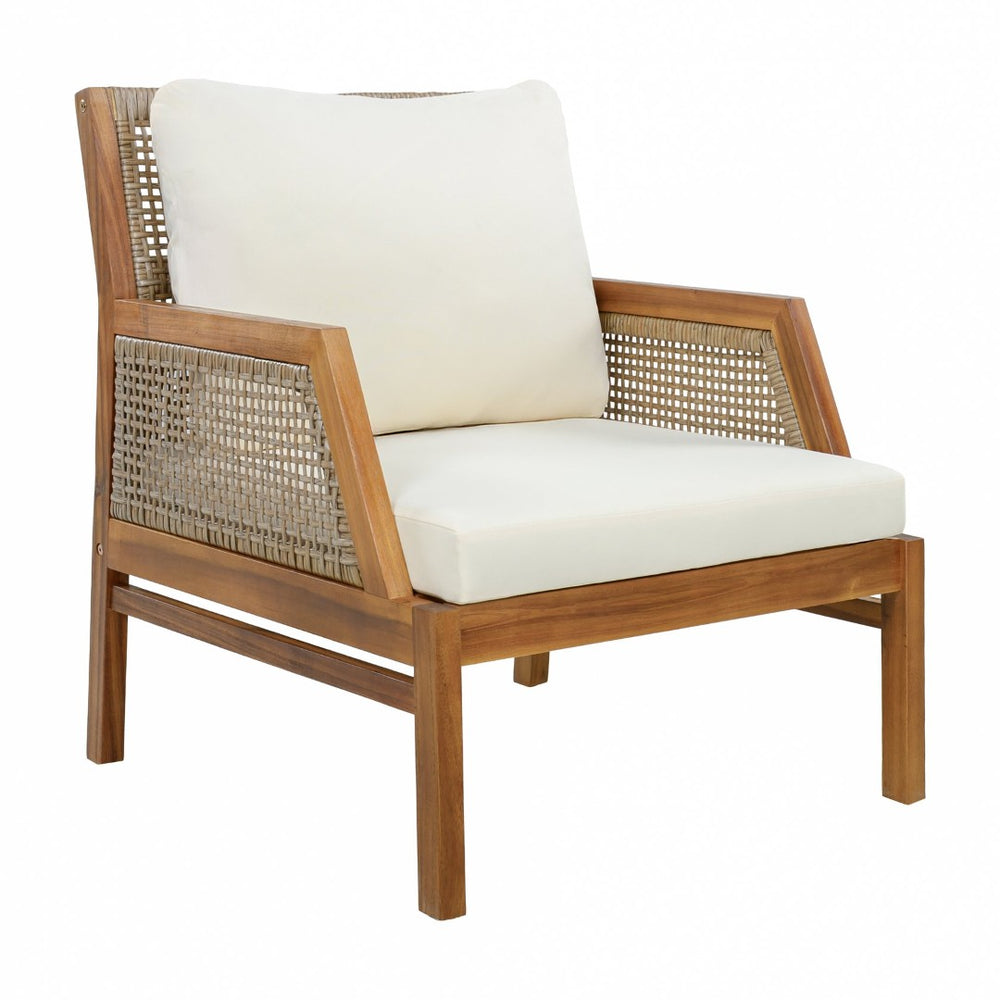 English Elm Acacia Wood Outdoor Club Chair Hand-Woven Wicker Deep Seat with Plush Cushions N780P404512T