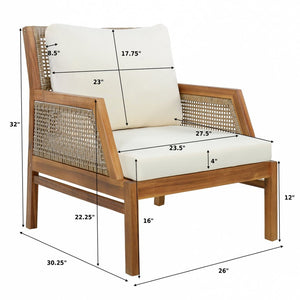English Elm Acacia Wood Outdoor Club Chair Hand-Woven Wicker Deep Seat with Plush Cushions N780P404512T