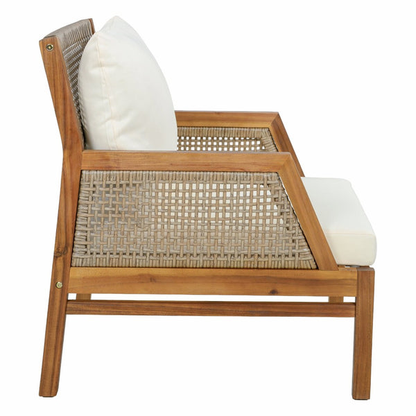 English Elm Acacia Wood Outdoor Club Chair Hand-Woven Wicker Deep Seat with Plush Cushions N780P404512T