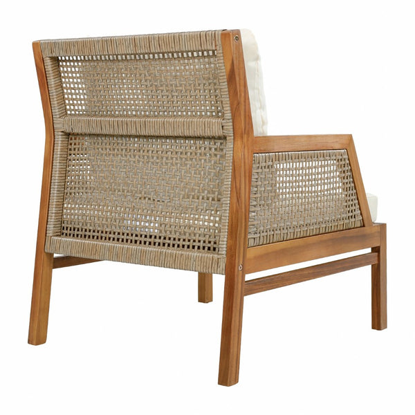 English Elm Acacia Wood Outdoor Club Chair Hand-Woven Wicker Deep Seat with Plush Cushions N780P404512T