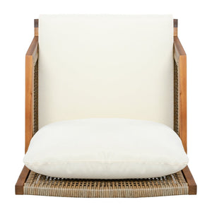 English Elm Acacia Wood Outdoor Club Chair Hand-Woven Wicker Deep Seat with Plush Cushions N780P404512T