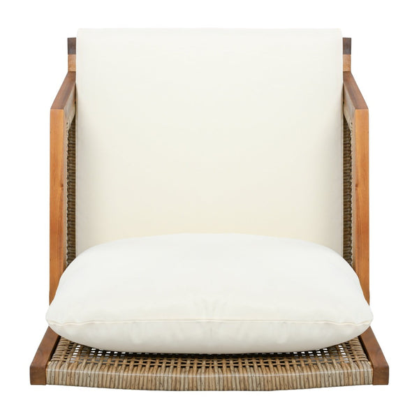English Elm Acacia Wood Outdoor Club Chair Hand-Woven Wicker Deep Seat with Plush Cushions N780P404512T