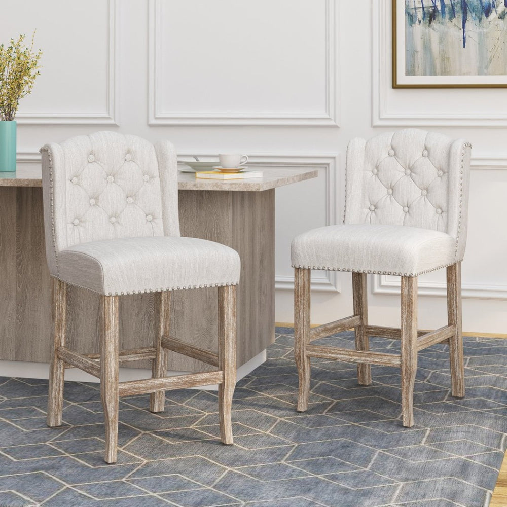 English Elm 26.78'' Wingback Fabric Tufted Counterstools with Nailhead Trim for Kitchen Islands Set of 2 N780P416105B
