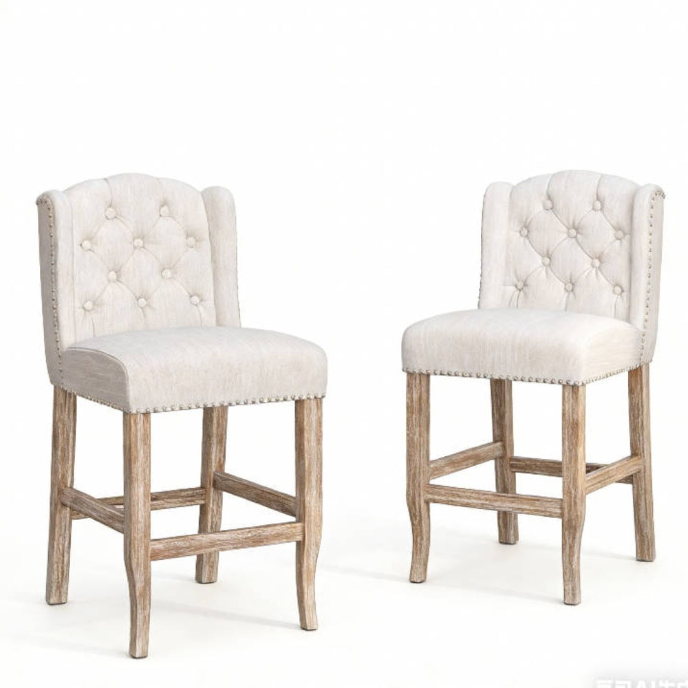 English Elm 26.78'' Wingback Fabric Tufted Counterstools with Nailhead Trim for Kitchen Islands Set of 2 N780P416105B