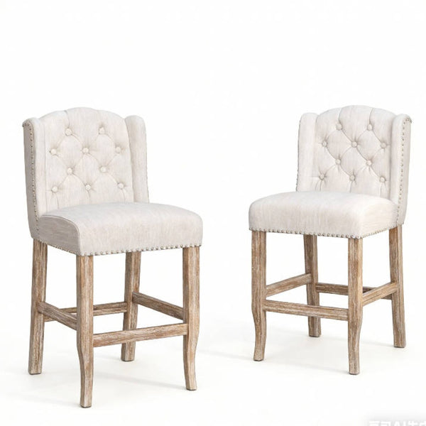 English Elm 26.78'' Wingback Fabric Tufted Counterstools with Nailhead Trim for Kitchen Islands Set of 2 N780P416105B
