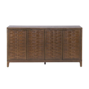 English Elm 59 Inch Woven Texture Four Door Sideboard with Solid Legs Artisan Storage Cabinet N780P421558D