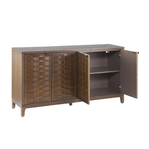 English Elm 59 Inch Woven Texture Four Door Sideboard with Solid Legs Artisan Storage Cabinet N780P421558D