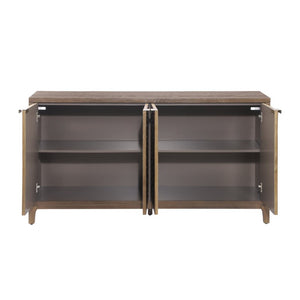 English Elm 59 Inch Woven Texture Four Door Sideboard with Solid Legs Artisan Storage Cabinet N780P421558D