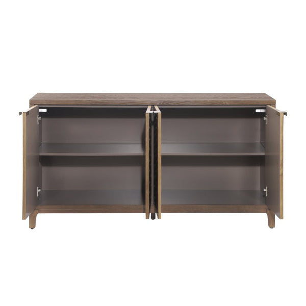 English Elm 59 Inch Woven Texture Four Door Sideboard with Solid Legs Artisan Storage Cabinet N780P421558D
