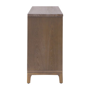 English Elm 59 Inch Woven Texture Four Door Sideboard with Solid Legs Artisan Storage Cabinet N780P421558D