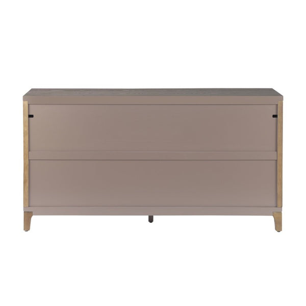 English Elm 59 Inch Woven Texture Four Door Sideboard with Solid Legs Artisan Storage Cabinet N780P421558D