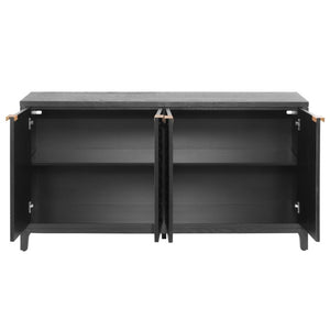 English Elm 59 Inch Black Woven Texture Four Door Sideboard with Gold Handles and Solid Wood Legs N780P421558N