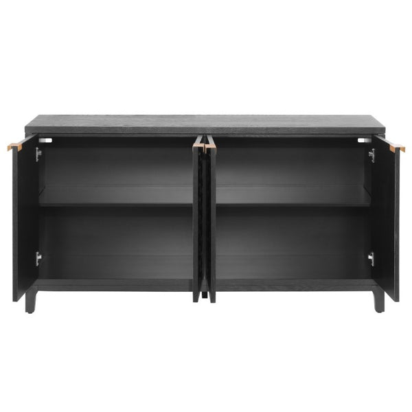English Elm 59 Inch Black Woven Texture Four Door Sideboard with Gold Handles and Solid Wood Legs N780P421558N