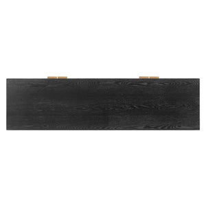 English Elm 59 Inch Black Woven Texture Four Door Sideboard with Gold Handles and Solid Wood Legs N780P421558N