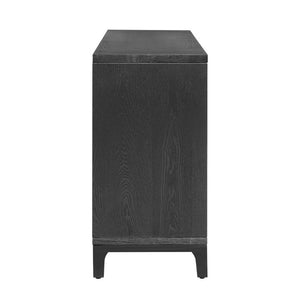 English Elm 59 Inch Black Woven Texture Four Door Sideboard with Gold Handles and Solid Wood Legs N780P421558N