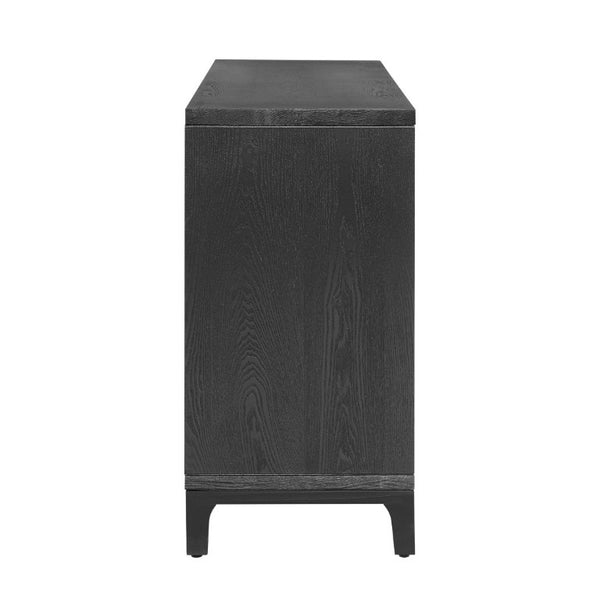 English Elm 59 Inch Black Woven Texture Four Door Sideboard with Gold Handles and Solid Wood Legs N780P421558N