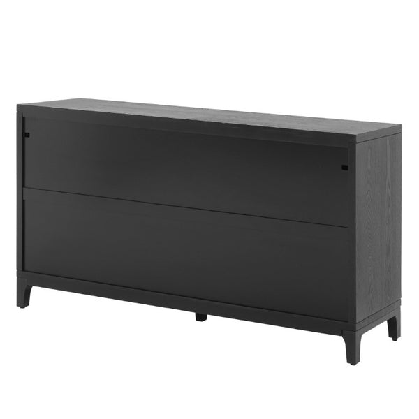 English Elm 59 Inch Black Woven Texture Four Door Sideboard with Gold Handles and Solid Wood Legs N780P421558N