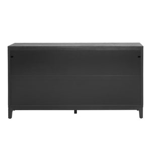 English Elm 59 Inch Black Woven Texture Four Door Sideboard with Gold Handles and Solid Wood Legs N780P421558N