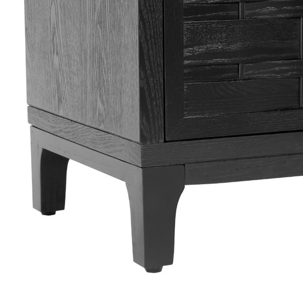 English Elm 59 Inch Black Woven Texture Four Door Sideboard with Gold Handles and Solid Wood Legs N780P421558N