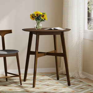 English Elm Wood Round Counter Height Dining Table Mid-Century Rubberwood Base Walnut Finish N780P428270W