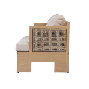 English Elm 4-Pieces Acacia Wood Outdoor Conversation Set with Wicker Panels and Cushioned Sofa N780P448599280L