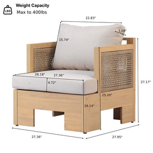 English Elm 4-Pieces Acacia Wood Outdoor Conversation Set with Wicker Panels and Cushioned Sofa N780P448599280L