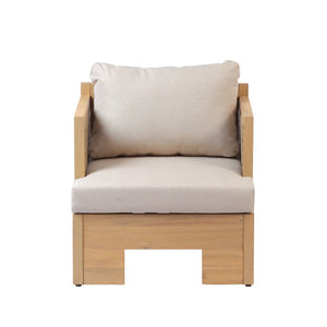 English Elm 4-Pieces Acacia Wood Outdoor Conversation Set with Wicker Panels and Cushioned Sofa N780P448599280L