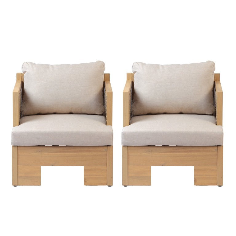 English Elm Acacia Wood Rattan Wicker Outdoor Club Chair Set of 2 with Deep Cushioned Seat N780P448599L-2