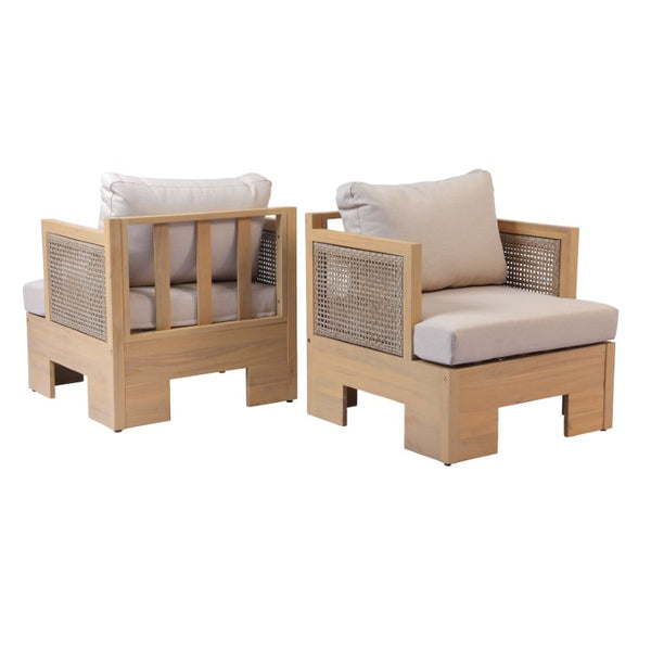 English Elm Acacia Wood Rattan Wicker Outdoor Club Chair Set of 2 with Deep Cushioned Seat N780P448599L-2