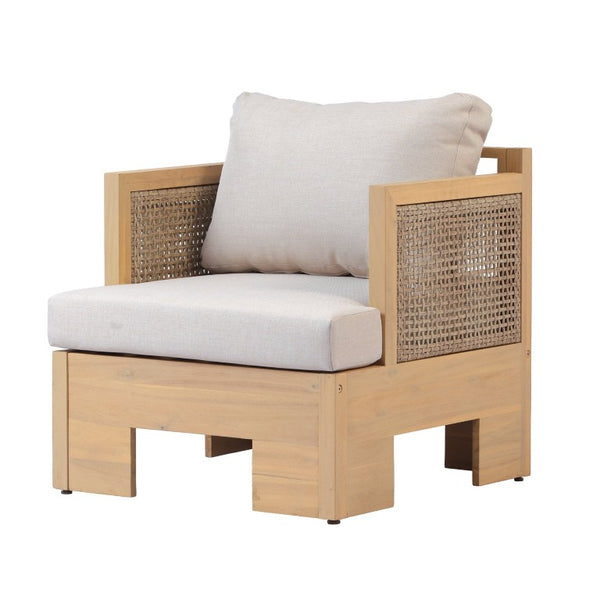 English Elm Acacia Wood Rattan Wicker Outdoor Club Chair Set of 2 with Deep Cushioned Seat N780P448599L-2
