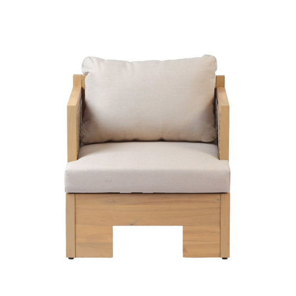 English Elm Acacia Hardwood Outdoor Club Chair with Woven Rattan Panels and Deep Cushioned Seat N780P448599L