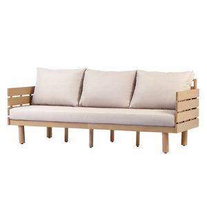 English Elm Outdoor Acacia Hardwood 3 Seat Patio Sofa Mid Century Slatted Frame Deep Cushions N780P448679L