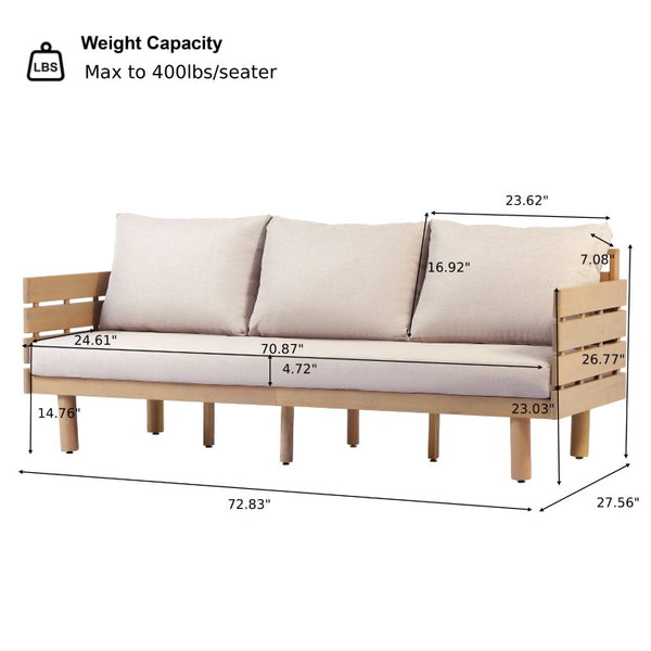 English Elm Outdoor Acacia Hardwood 3 Seat Patio Sofa Mid Century Slatted Frame Deep Cushions N780P448679L