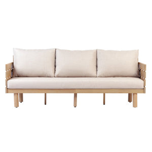 English Elm Outdoor Acacia Hardwood 3 Seat Patio Sofa Mid Century Slatted Frame Deep Cushions N780P448679L