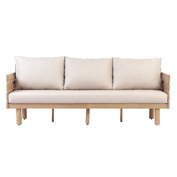 English Elm Outdoor Acacia Hardwood 3 Seat Patio Sofa Mid Century Slatted Frame Deep Cushions N780P448679L