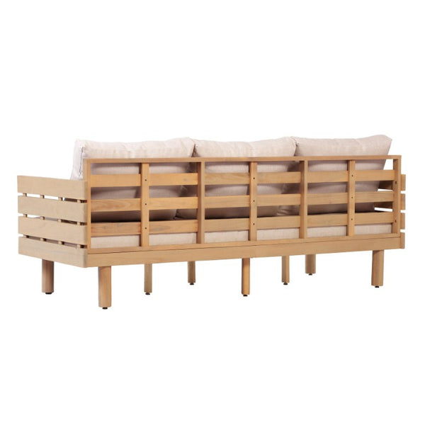 English Elm Outdoor Acacia Hardwood 3 Seat Patio Sofa Mid Century Slatted Frame Deep Cushions N780P448679L