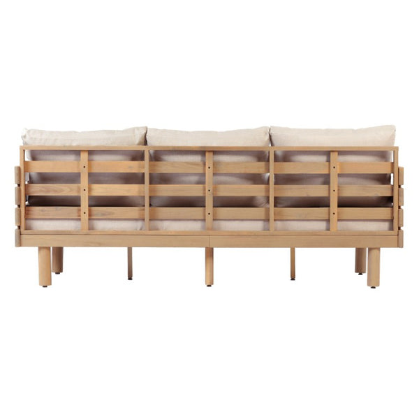 English Elm Outdoor Acacia Hardwood 3 Seat Patio Sofa Mid Century Slatted Frame Deep Cushions N780P448679L