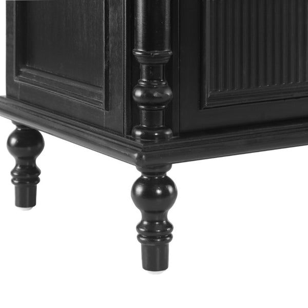 English Elm 54 Inch Vintage Credenza Fluted Glass Doors Spindle Legs Matte Black Dining Storage N780P455270B