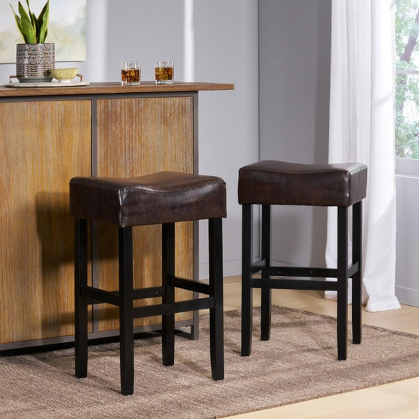 English Elm 30-Inch Backless Bonded Leather Bar Stools Set of 2 with Rubberwood Legs for Kitchen N780P482679P