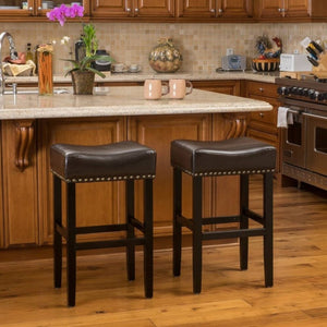 English Elm 30-Inch Backless Faux Leather Barstools with Nailhead Trim Set of 2 for Kitchen Islands Brown N780P482697P