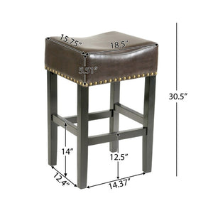 English Elm 30-Inch Backless Faux Leather Barstools with Nailhead Trim Set of 2 for Kitchen Islands Brown N780P482697P