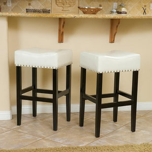 English Elm 30-Inch Backless Faux Leather Barstools with Nailhead Trim Set of 2 for Kitchen Islands Ivory N780P482697W