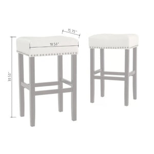 English Elm 30-Inch Backless Faux Leather Barstools with Nailhead Trim Set of 2 for Kitchen Islands Ivory N780P482697W