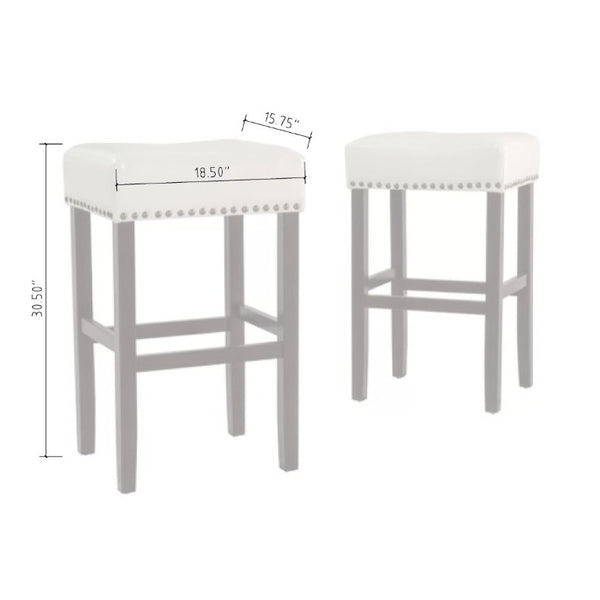 English Elm 30-Inch Backless Faux Leather Barstools with Nailhead Trim Set of 2 for Kitchen Islands Ivory N780P482697W