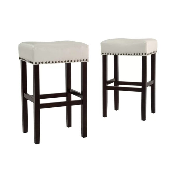 English Elm 30-Inch Backless Faux Leather Barstools with Nailhead Trim Set of 2 for Kitchen Islands Ivory N780P482697W