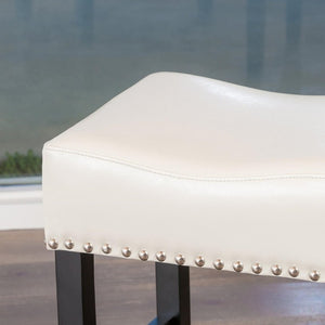 English Elm 30-Inch Backless Faux Leather Barstools with Nailhead Trim Set of 2 for Kitchen Islands Ivory N780P482697W