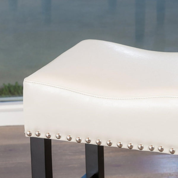 English Elm 30-Inch Backless Faux Leather Barstools with Nailhead Trim Set of 2 for Kitchen Islands Ivory N780P482697W